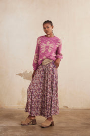 JERSEY MANGA LARGA JACQUARD CON LÚREX - FUCSIA