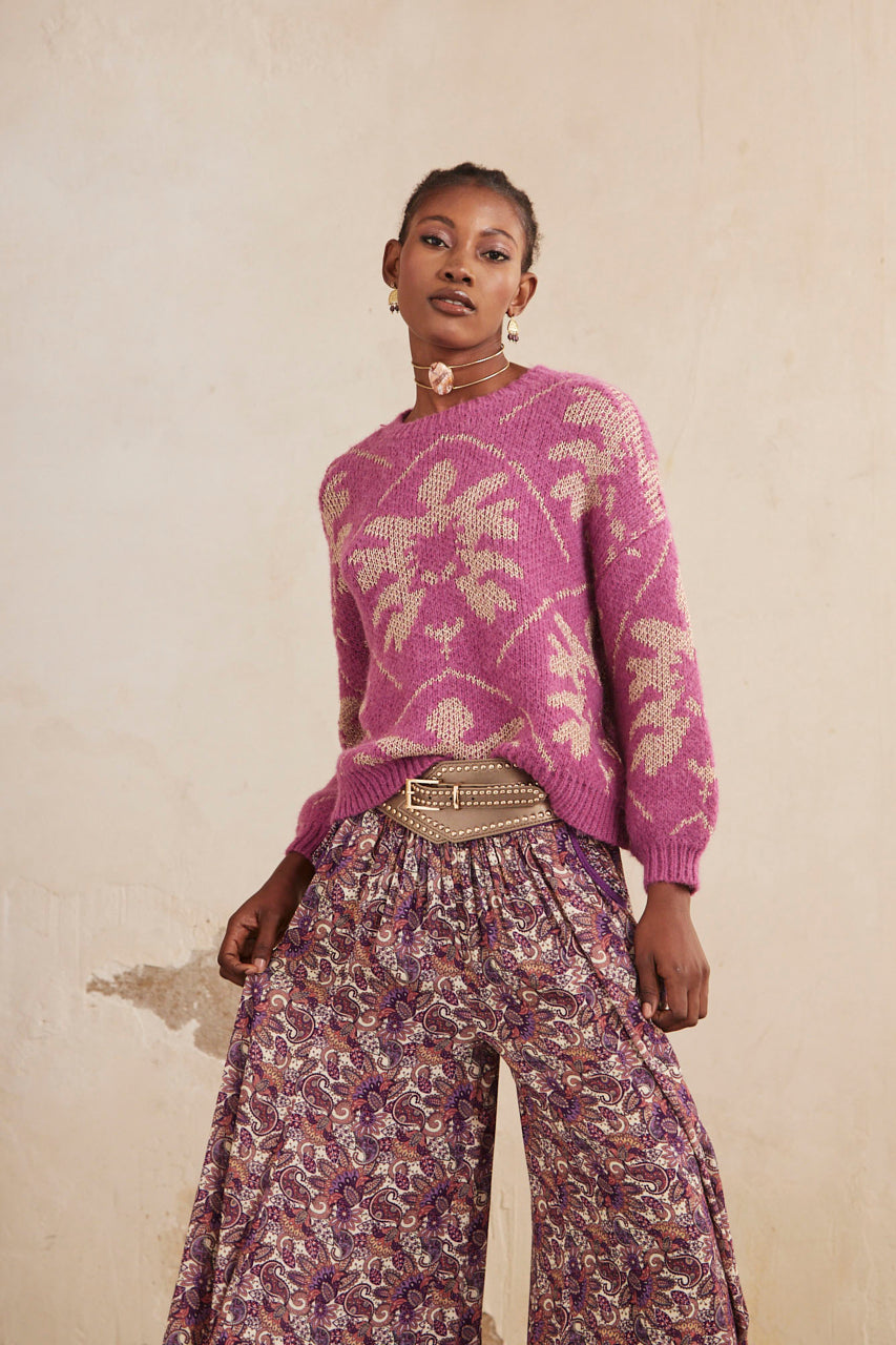 JERSEY MANGA LARGA JACQUARD CON LÚREX - FUCSIA
