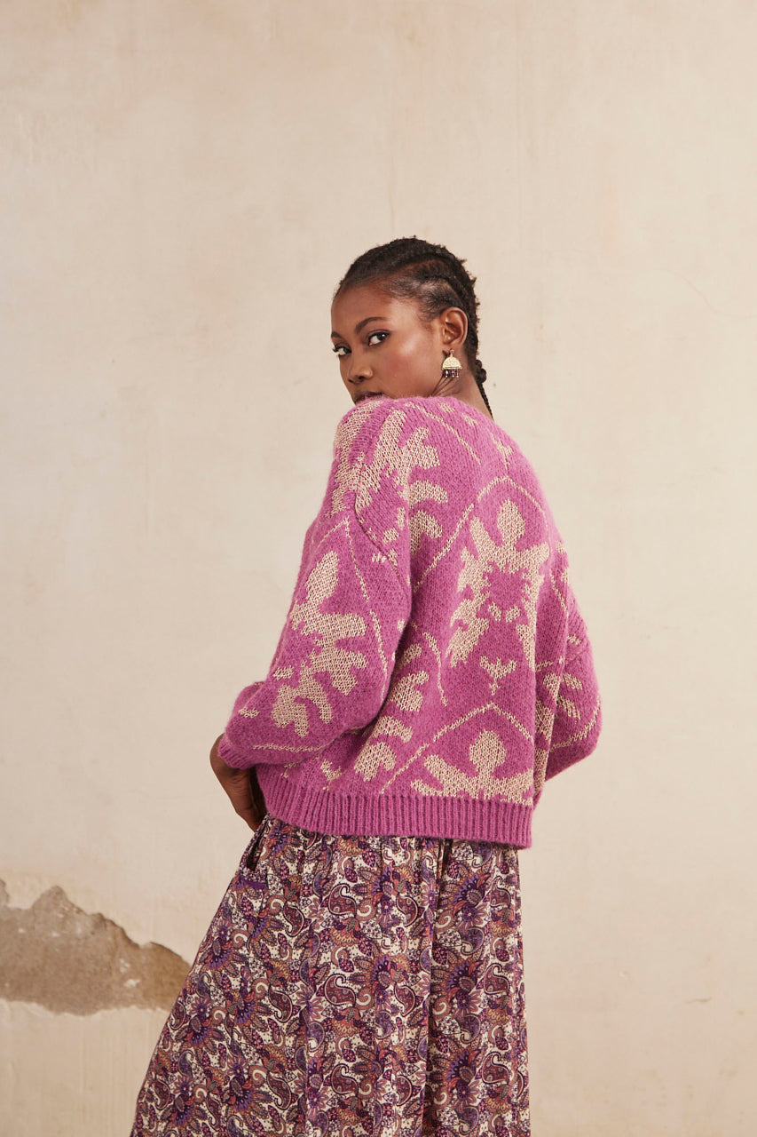 JERSEY MANGA LARGA JACQUARD CON LÚREX - FUCSIA