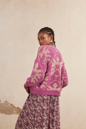 JERSEY MANGA LARGA JACQUARD CON LÚREX - FUCSIA