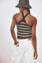 TOP PUNTO HALTER RAYAS BICOLOR - NEGRO