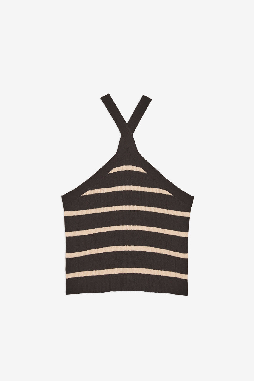 TOP PUNTO HALTER RAYAS BICOLOR - NEGRO