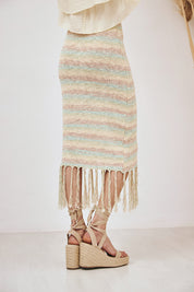 FALDA PUNTO ALGODÓN LARGA RAYAS - CRUDO