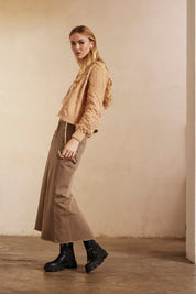 Long-sleeved cardigan with openwork and metallic thread - Sand