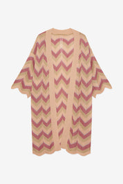 LONG TRICOLOR ZIG-ZAG JACQUARD KNIT KIMONO - PINK