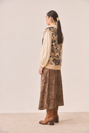 CHALECO DE PUNTO  JACQUARD FLORAL - CAMEL