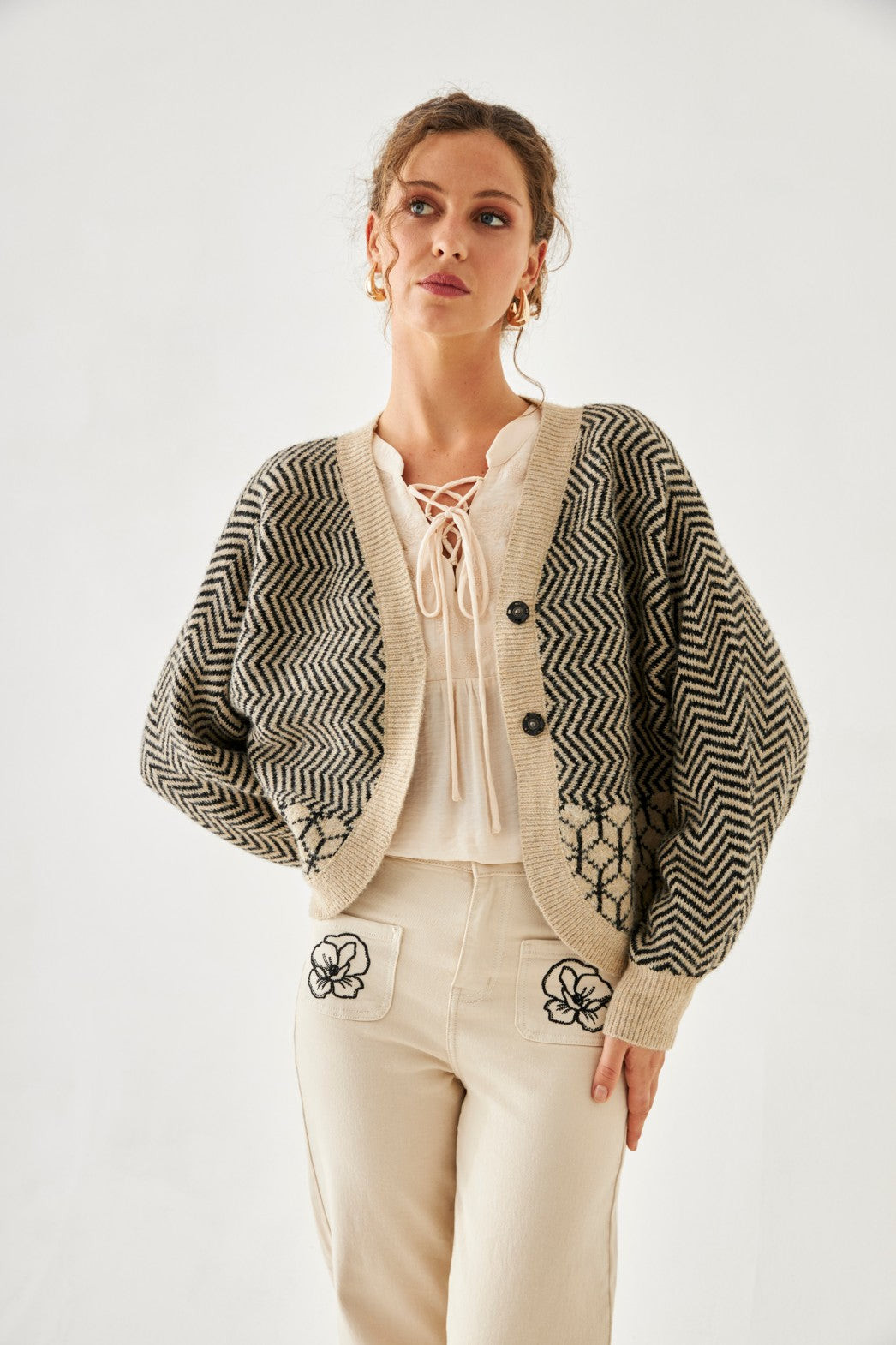 CÁRDIGAN JACQUARD GEOMÉTRICO - BLACK