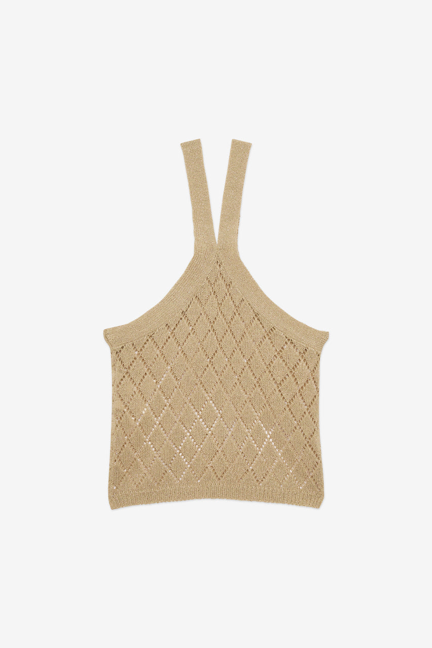 POINTELLE KNIT HALTER CAMI TOP - KHAKI