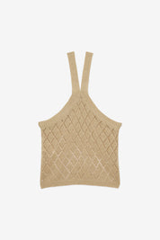 POINTELLE KNIT HALTER CAMI TOP - KHAKI