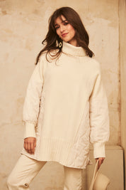 JERSEY OVERSIZE MANGA LARGA CUELLO CISNE COMBINADO CON TEJIDO ACOLCHADO - IVORY