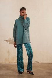 JERSEY OVERSIZE MANGA LARGA CUELLO CISNE COMBINADO CON TEJIDO ACOLCHADO - GREEN