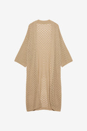 KNITTED LONG KIMONO WITH OPENWORK DETAILS - KHAKI