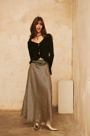 CARDIGAN AJUSTADO MANGA LARGA CON VOLANTES - BLACK