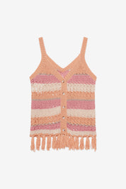 STRIPED TOP WITH FRINGE DETAIL - PEACH