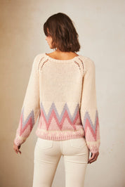 Long-sleeved JACQUARD HEM SWEATER - IVORY