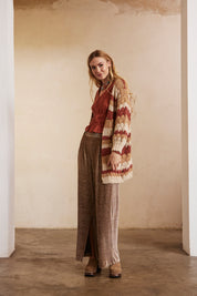 CARDIGAN LARGO MANGA LARGA LISTADO CON CALADOS - SAND