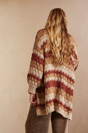CARDIGAN LARGO MANGA LARGA LISTADO CON CALADOS - SAND