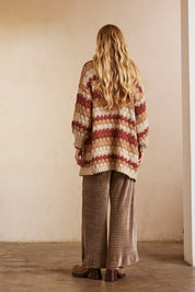 CARDIGAN LARGO MANGA LARGA LISTADO CON CALADOS - SAND
