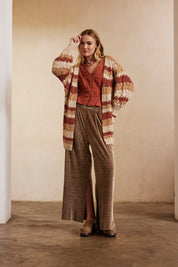 CARDIGAN LARGO MANGA LARGA LISTADO CON CALADOS - SAND