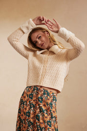CARDIGAN MANGA LARGA CON PELO EN EL CUELLO - IVORY
