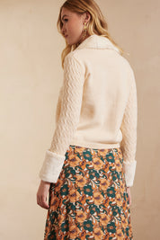 CARDIGAN MANGA LARGA CON PELO EN EL CUELLO - IVORY