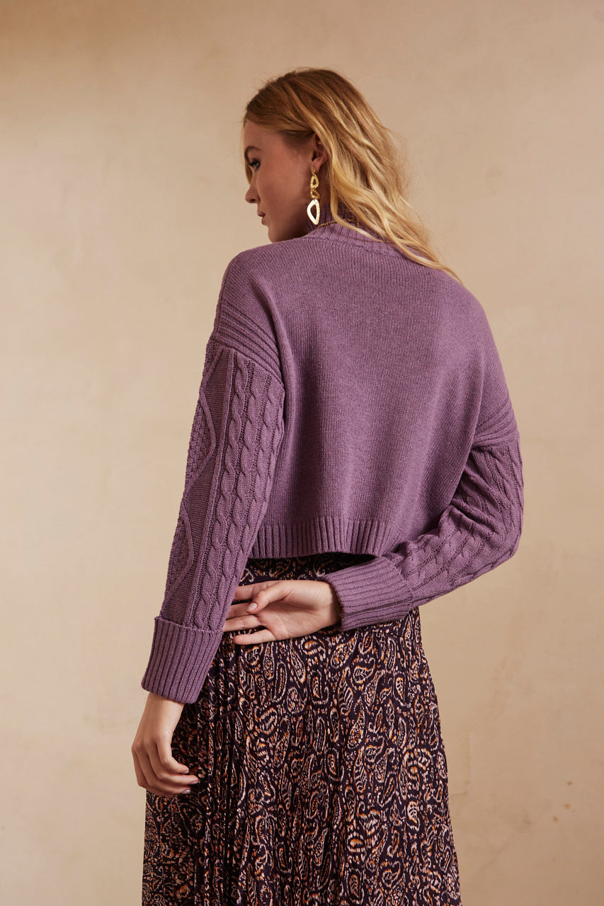 JERSEY CROPPED MANGA LARGA Y CUELLO ALTO ARANES - PURPLE