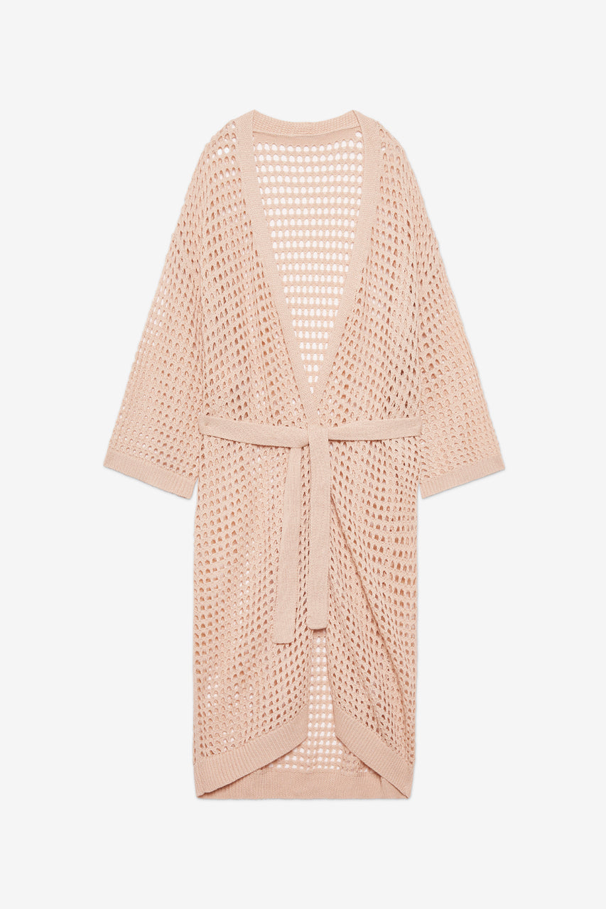 KIMONO PUNTO CALADO CINTURÓN - CRUDO