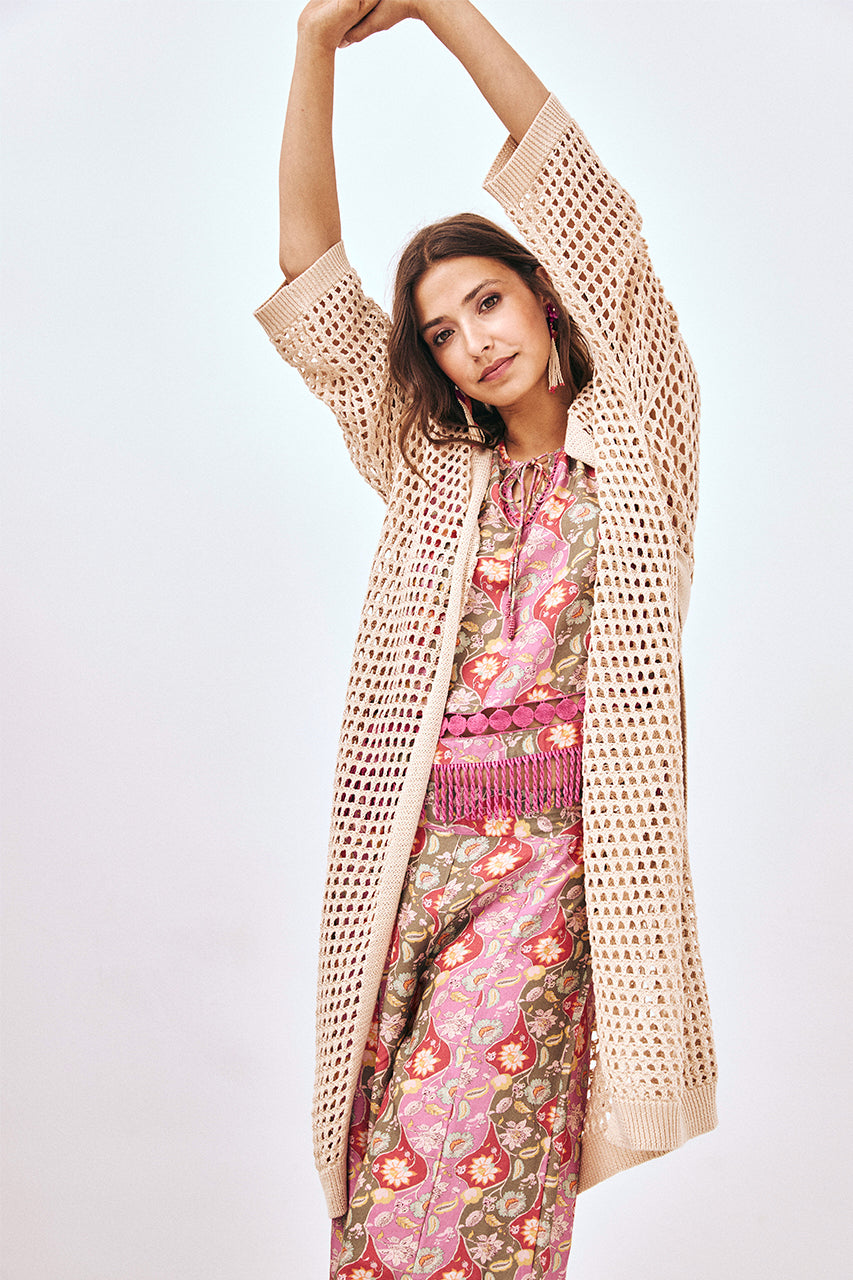 KIMONO PUNTO CALADO CINTURÓN - CRUDO