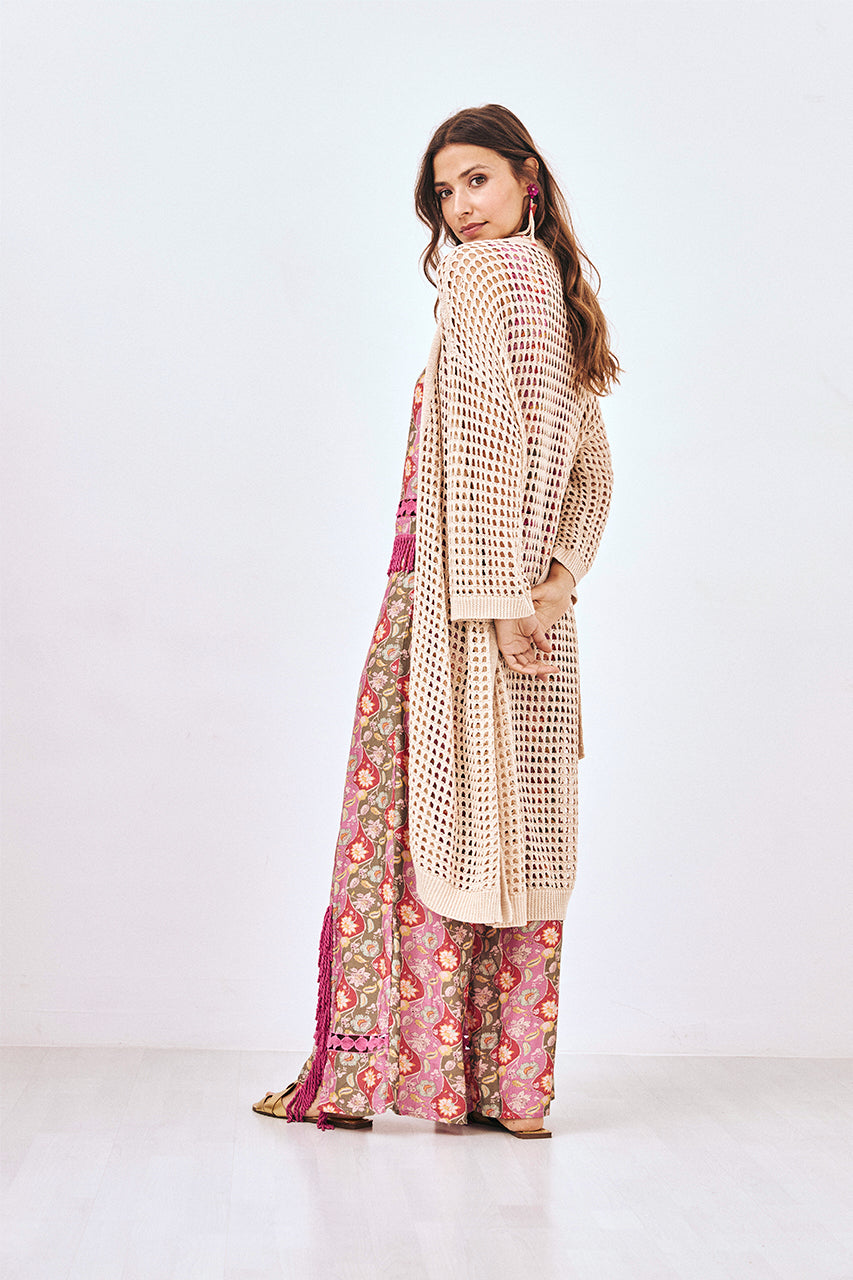 KIMONO PUNTO CALADO CINTURÓN - CRUDO