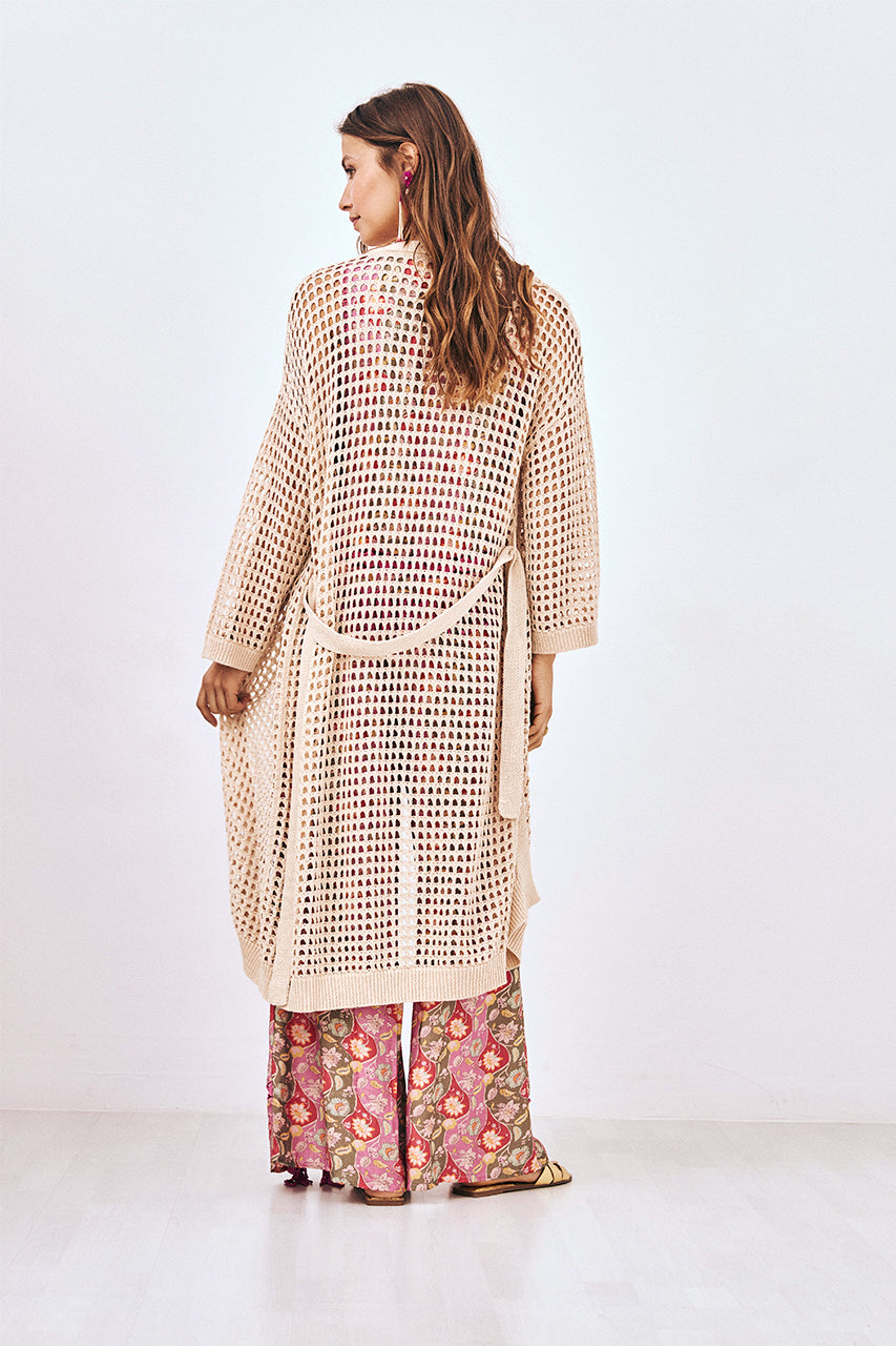 KIMONO PUNTO CALADO CINTURÓN - CRUDO
