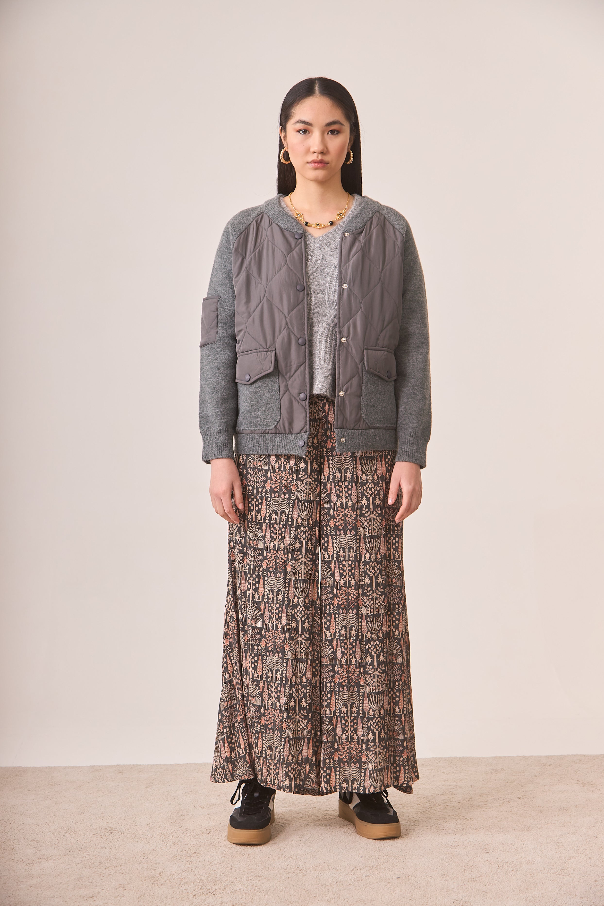 CHAQUETA BÓMBER COMBINADA - GREY