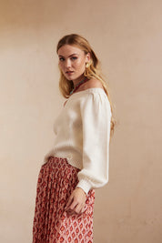 JERSEY AJUSTADO MANGA LARGA CON VOLUMEN - IVORY