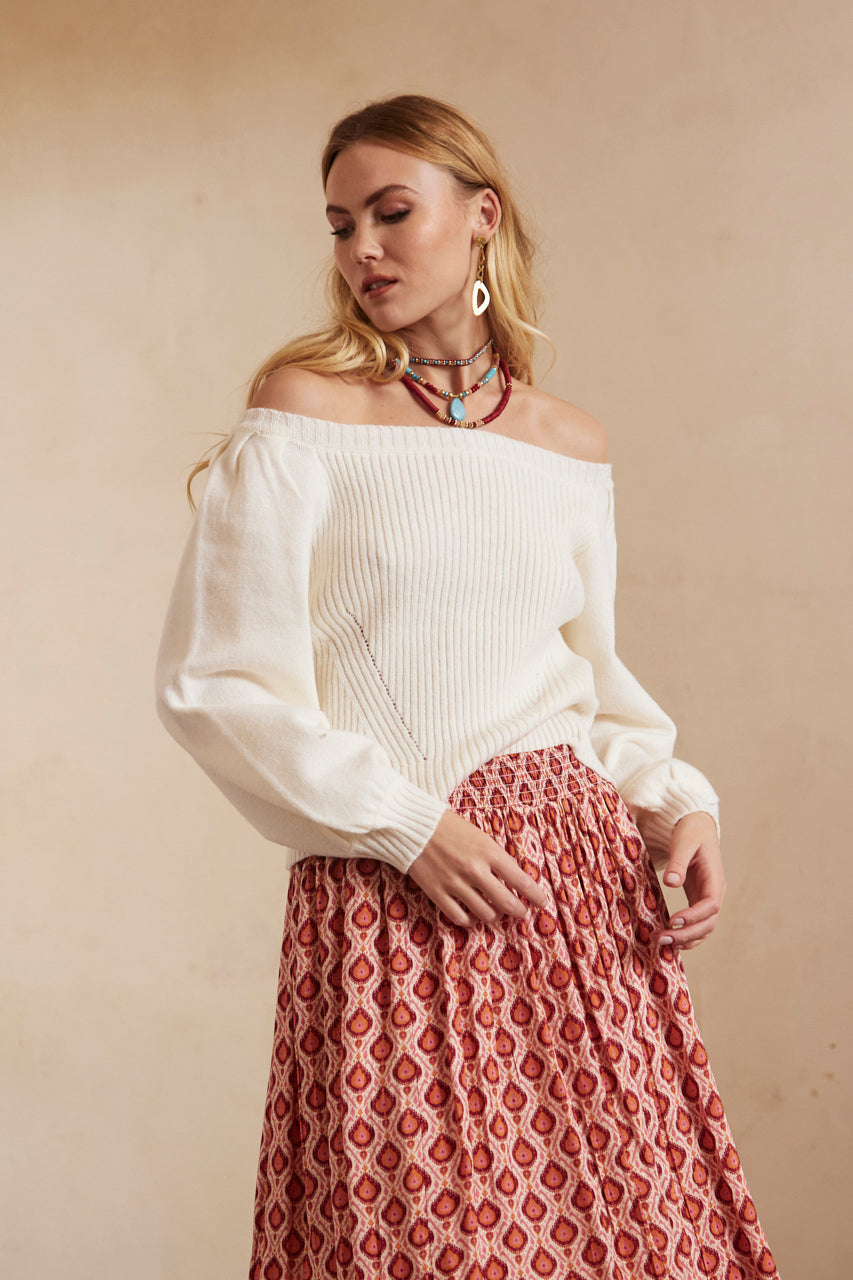 JERSEY AJUSTADO MANGA LARGA CON VOLUMEN - IVORY