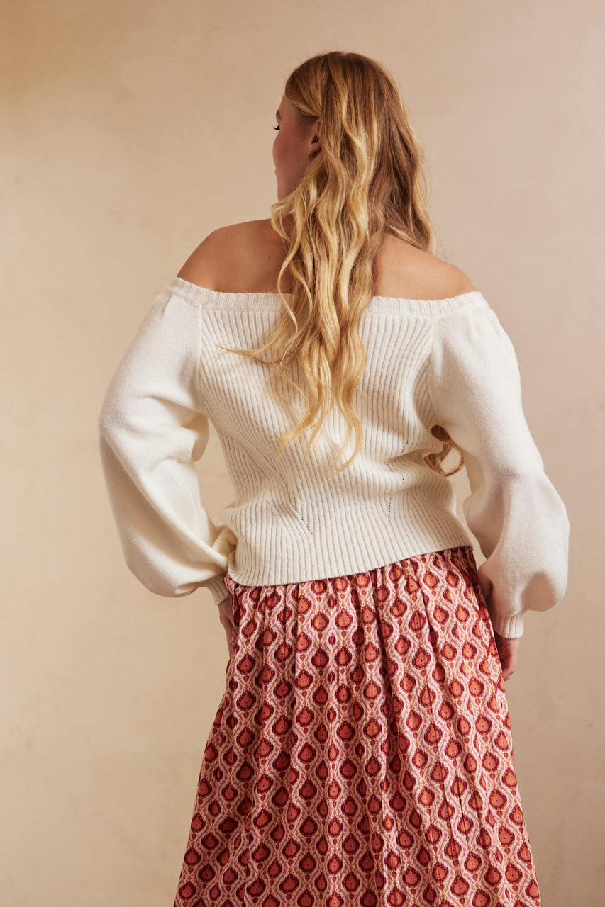 JERSEY AJUSTADO MANGA LARGA CON VOLUMEN - IVORY