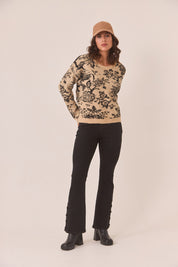 JERSEY JACQUARD FLORAL - CAMEL
