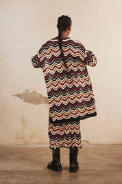 KIMONO LARGO DE PUNTO RAYAS ETNICAS - BLACK