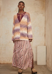 CÁRDIGAN OVERSIZE MANGA LARGA CON CALADOS Y DEGRADADO - MAUVE