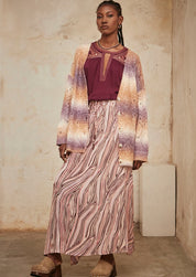 CÁRDIGAN OVERSIZE MANGA LARGA CON CALADOS Y DEGRADADO - MAUVE