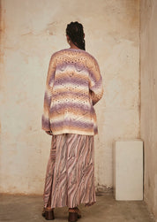 CÁRDIGAN OVERSIZE MANGA LARGA CON CALADOS Y DEGRADADO - MAUVE