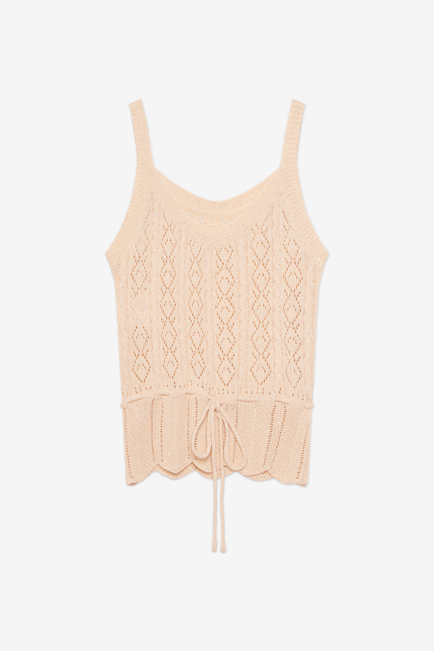 TOP KNIT DETAIL OPENWORK AND BELT - ECRU