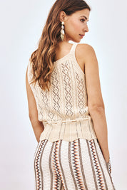 TOP KNIT DETAIL OPENWORK AND BELT - ECRU