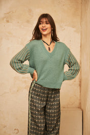 JERSEY MANGA LARGA ABULLONADA CON DETALLE LUREX - COBALT