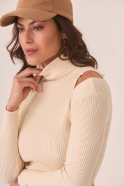 JERSEY CUELLO ALTO CUT OUT  - IVORY