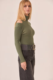 JERSEY CUELLO ALTO CUT OUT - KHAKI
