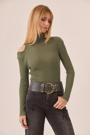 JERSEY CUELLO ALTO CUT OUT - KHAKI
