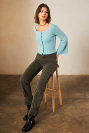CARDIGAN AJUSTADO MANGA LARGA DE CANALÉ - TURQUOISE