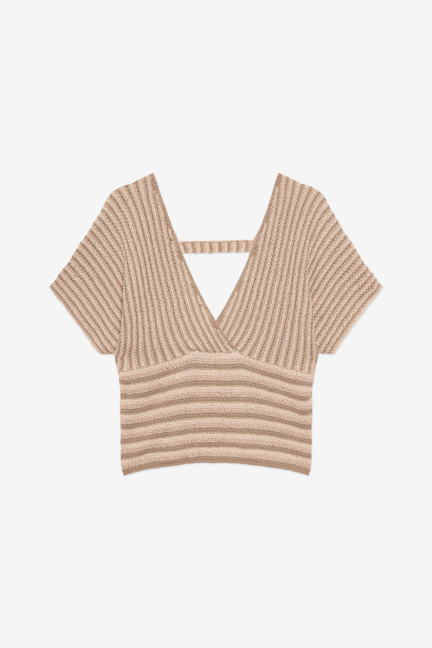 TOP PUNTO MANGA CORTA RAYAS - CAQUI