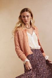 CARDIGAN RECTO MANGA LARGA LISTADO - PEACH