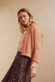 CARDIGAN RECTO MANGA LARGA LISTADO - PEACH