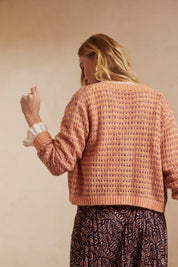CARDIGAN RECTO MANGA LARGA LISTADO - PEACH